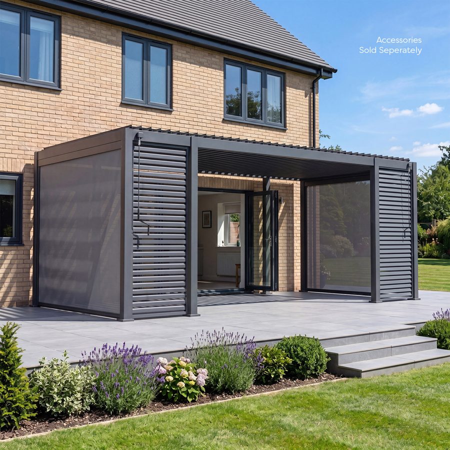 Legacy Aluminium Metal Pergola in Graphite Grey - 6.0m (1+4+1m) x 3.0m Free Standing