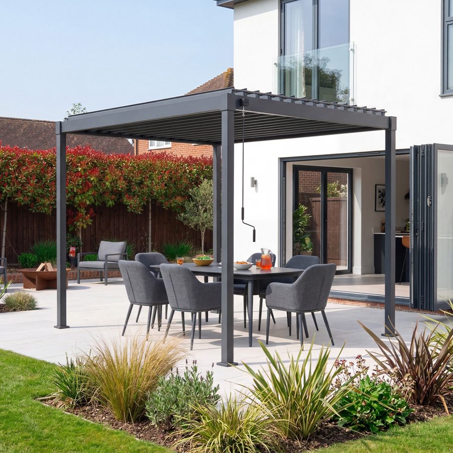Shadow Metal Pergola in Graphite Grey