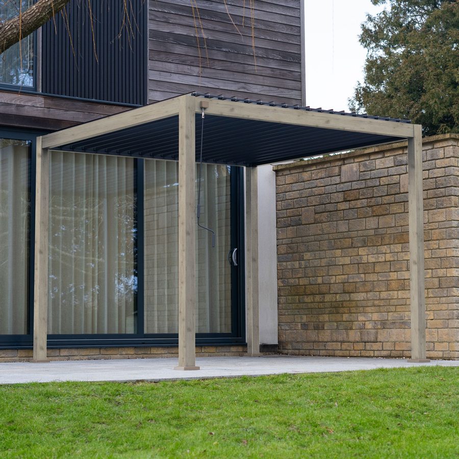 Legacy Aluminium Metal Pergola in Light Oak Look