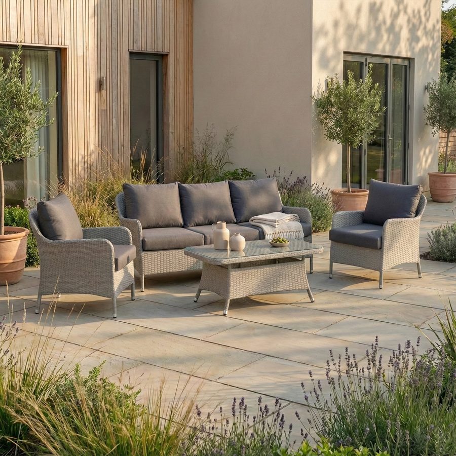 Emily Rattan 3 Seater Sofa Lounging Set in Moon Grey