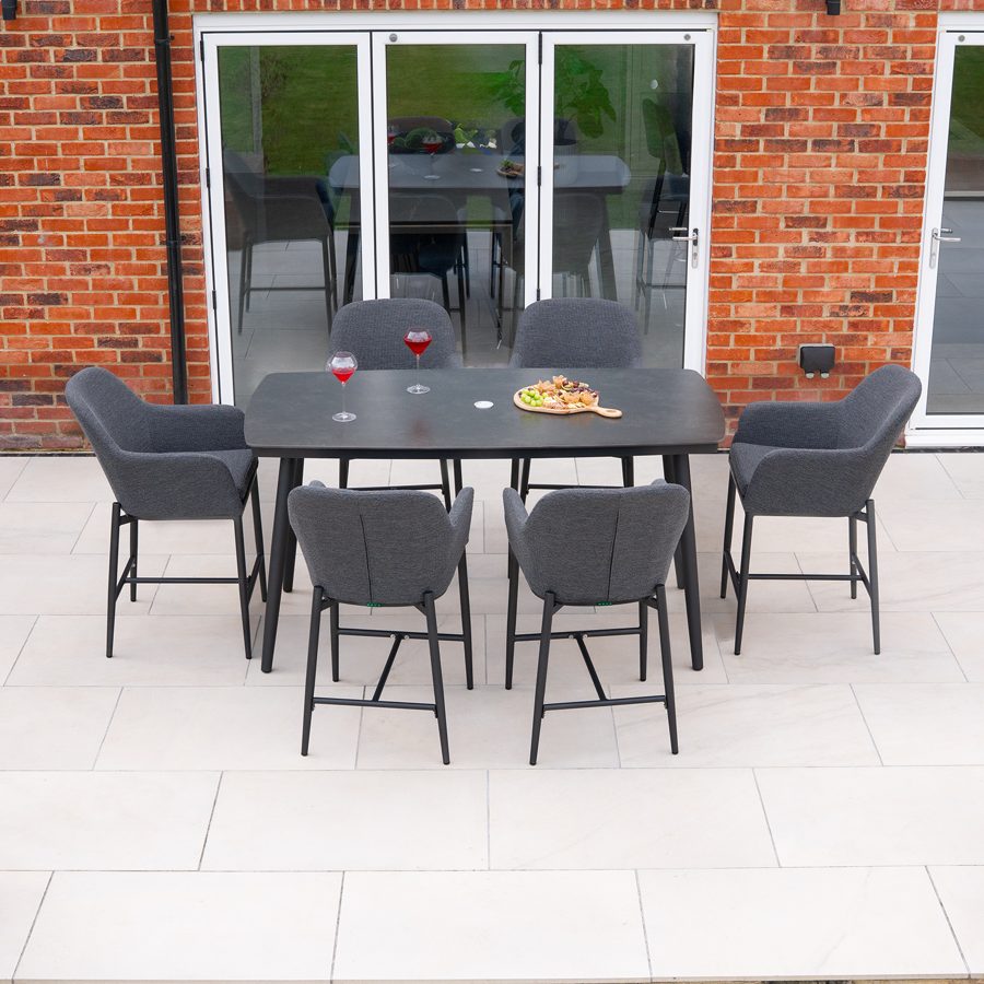 Ally 6 Seat All Weather Fabric Aluminium High Dining Set - Rectangular Table in Graphite Grey
