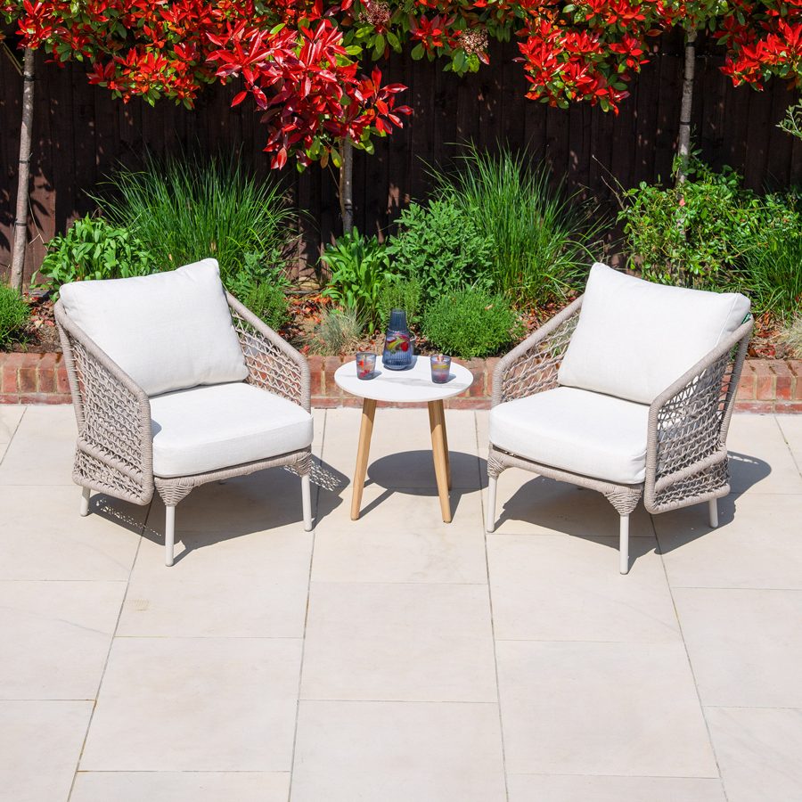 Fleur Rope Aluminium Wood Look 3 Piece Lounging Set in Pebble